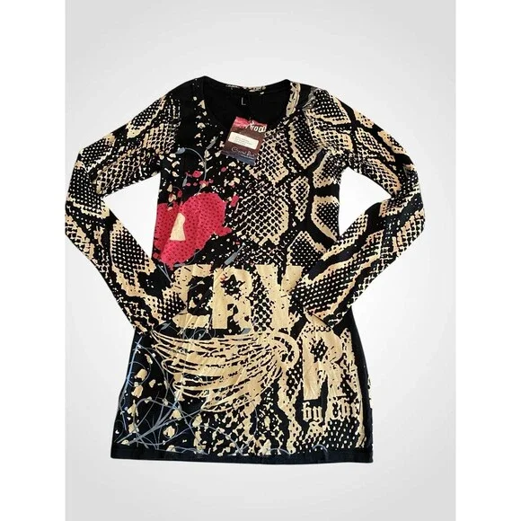 Crystal Rock snake skin crystal locket L/S tunic top / mini dress NWT L. - Picture 5 of 9